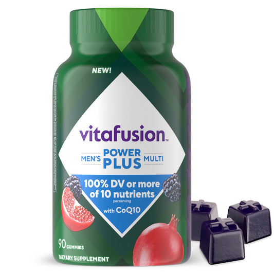 Botella de Vitafusion Power Plus con gomitas masticables de frambuesa y granada