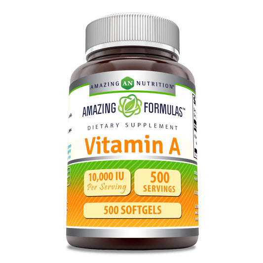 Botella suplemento vitamina A Amazing Formulas 500 softgels