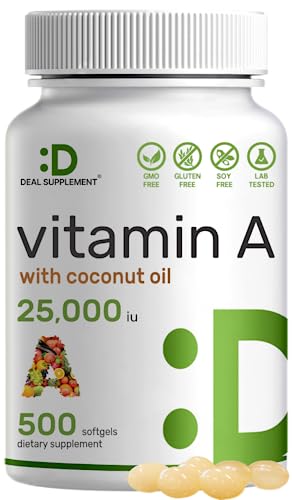 Botella DEAL SUPPLEMENT Vitamina A 25,000 UI 500 capsules aceitedecoco