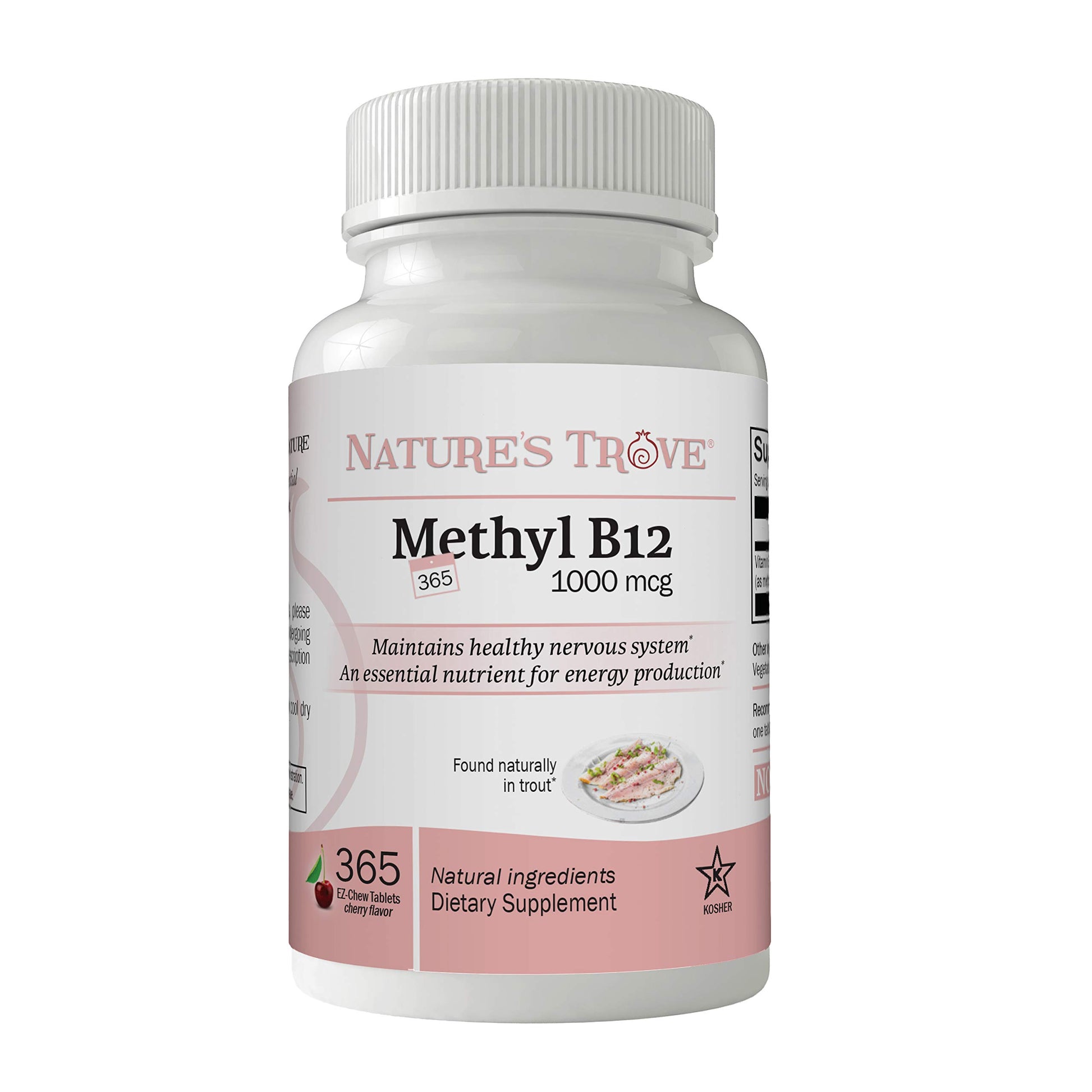 Botella vitaminas masticables vitamina B12 1000 mcg Nature's Trove sabor cereza