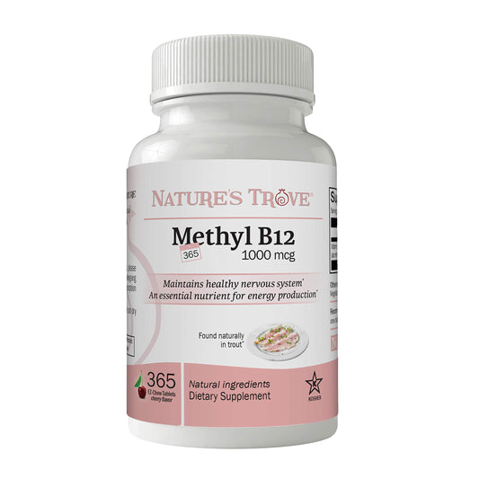 Botella vitaminas masticables vitamina B12 1000 mcg Nature's Trove sabor cereza