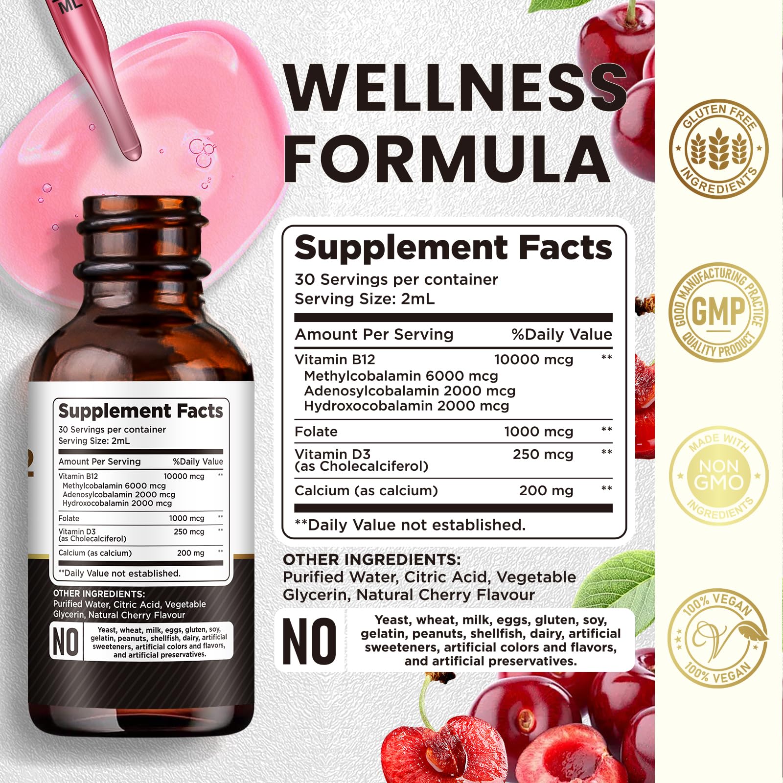 Botella vitamina b12 dilib gotas líquidas sabor cereza