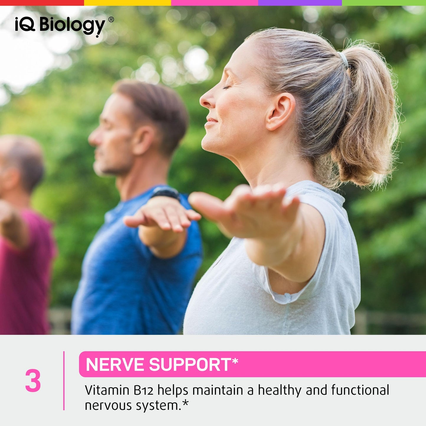 Botella vitamina B12 IQ Biology para mejorar energía y salud ósea