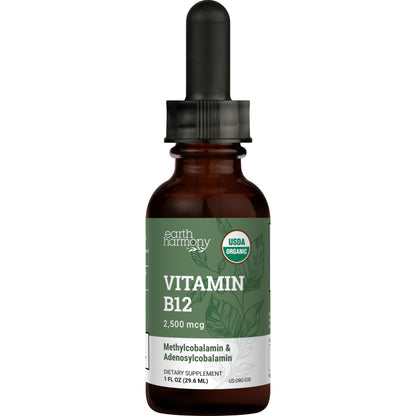 Botella vitamina b12 líquida orgánica vegana earth harmony 1 onza