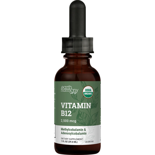 Botella vitamina b12 líquida orgánica vegana earth harmony 1 onza