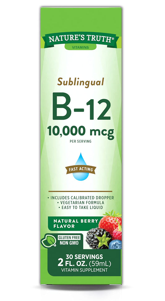 Botella vitamina b-12 liquida sublingual sabor berry natural