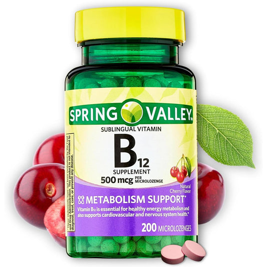 Botella vitamina B12 micropastillas sublinguales sabor cereza Spring Valley
