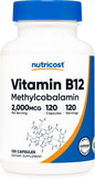 Botella vitamina B12 Nutricost metilcobalamina 2000mcg