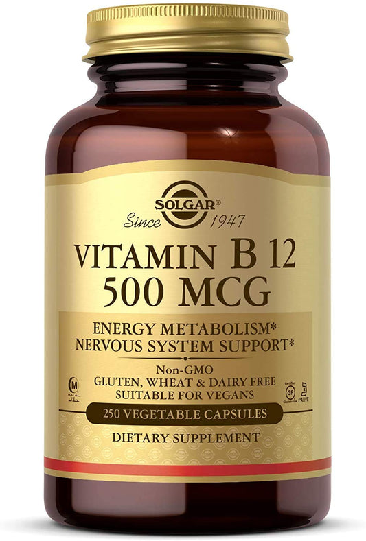 Botella de vitamina B12 Solgar 250 cápsulas vegetales