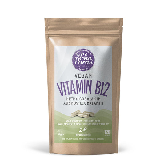 Botella Vitamina B12 vegana Ekopura metilcobalamina adenosilcobalamina