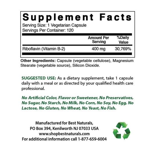 Botella Vitamina B2 y B6 120 cápsulas vegetarianas calidad Best Naturals