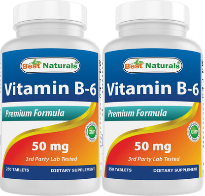 Botella de vitamina B6 50 mg Best Naturals paquete doble