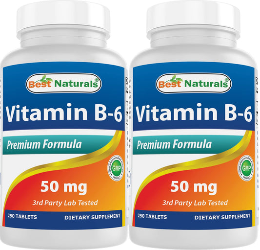 Botella de vitamina B6 50 mg Best Naturals paquete doble