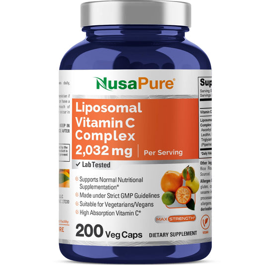 Botella de vitamina C liposomal NusaPure 200 cápsulas veganas