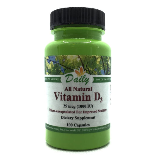 Botella de Vitamina D3 1000 UI Daily Manufacturing 100 cápsulas