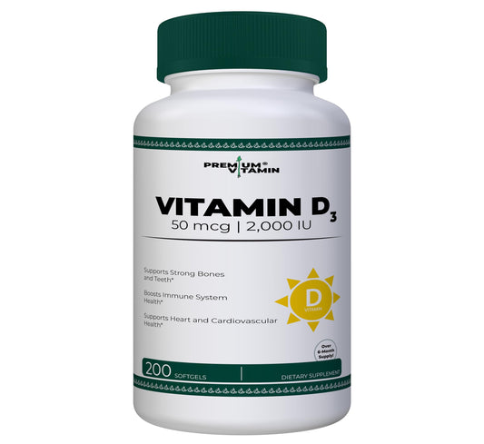 Botella vitamina D3 2000 UI Premium Vitamin 200 softgels