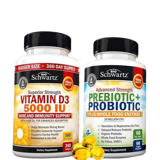Botella de alta potencia vitamina D3 5000 UI BioSchwartz con prebióticos probióticos