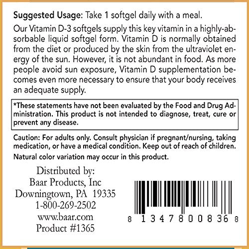 Botella de vitamina D3 Baar con 1000 UI