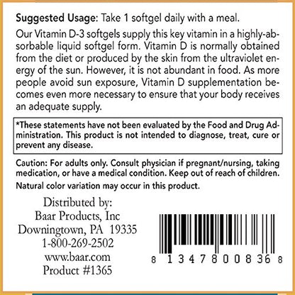 Botella de vitamina D3 Baar con 1000 UI