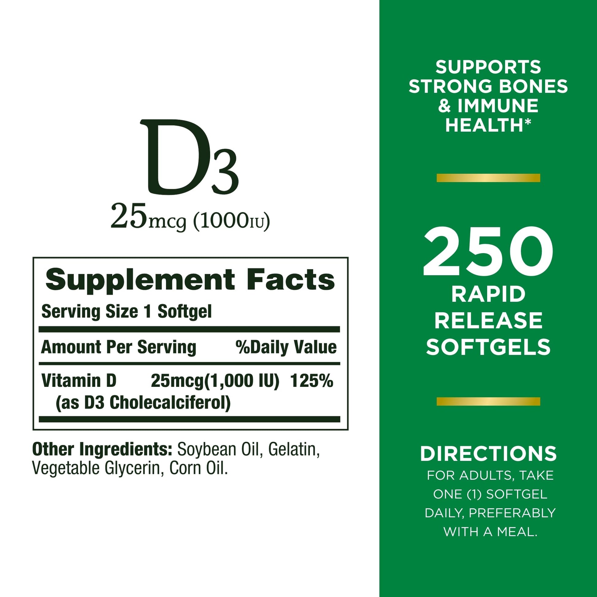 Botella de Vitamina D3 mostrando etiqueta