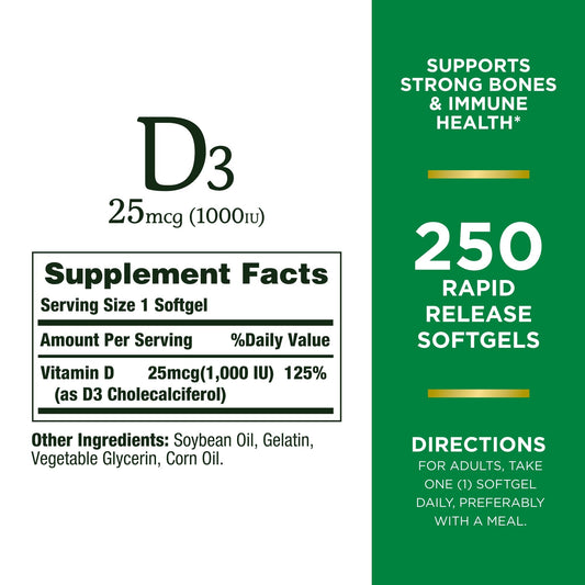 Botella de Vitamina D3 mostrando etiqueta