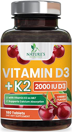 Botella vitamina D3 K2 masticable sabor cereza 180 tabletas