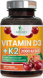 Botella vitamina D3 K2 masticable sabor cereza 180 tabletas