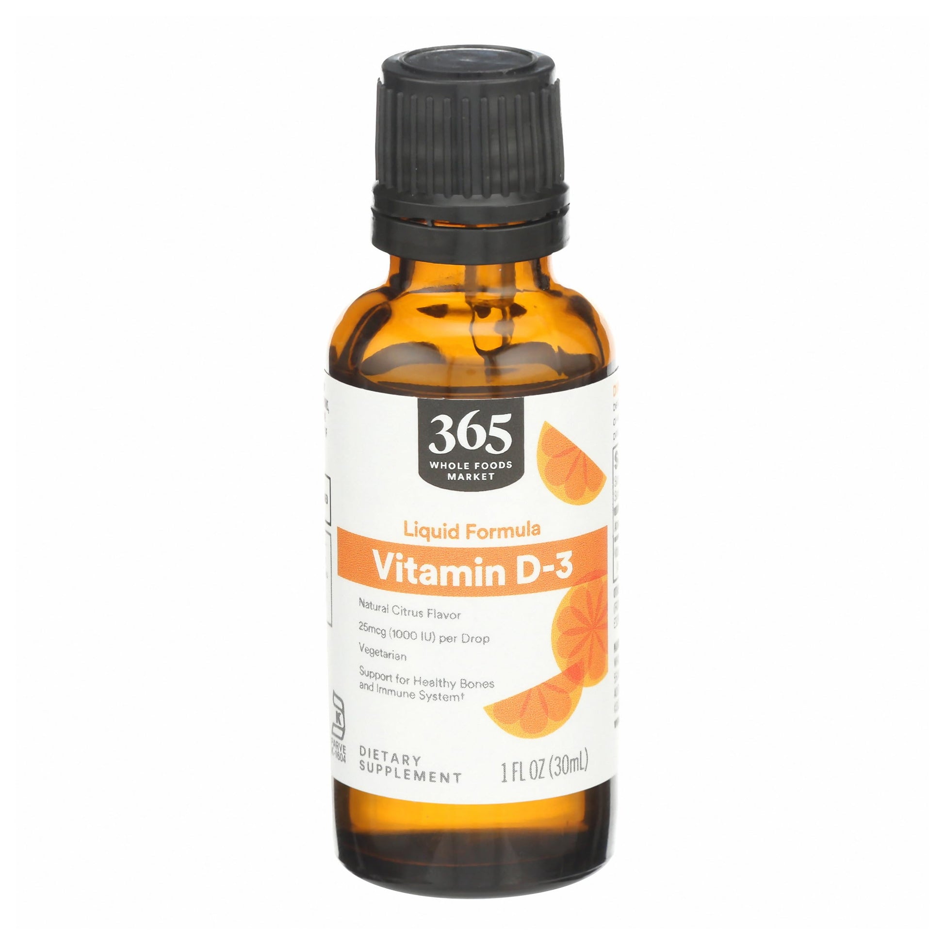 Botella de vitamina D3 líquida 1000 IU con cítricos