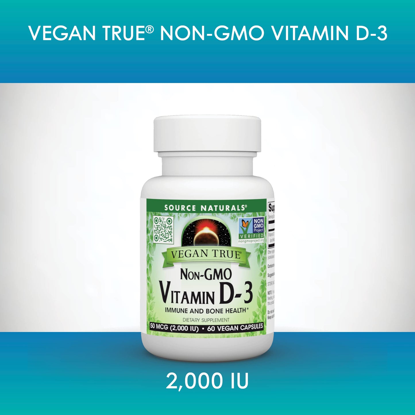 Botella vitamina d3 vegana no ogm 60 cápsulas