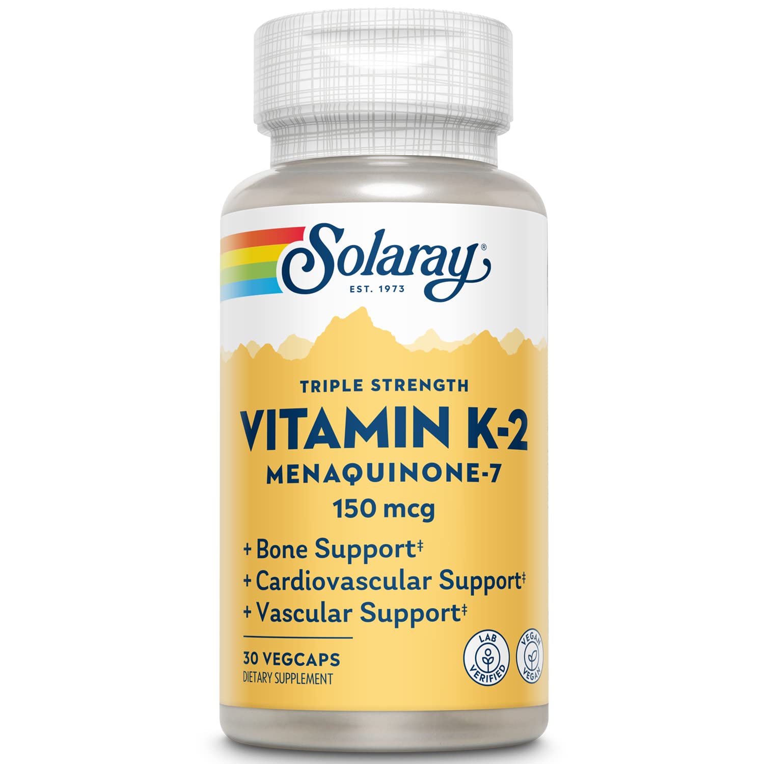 Botella de vitamina K-2 Solaray triple fuerza, 150 mcg