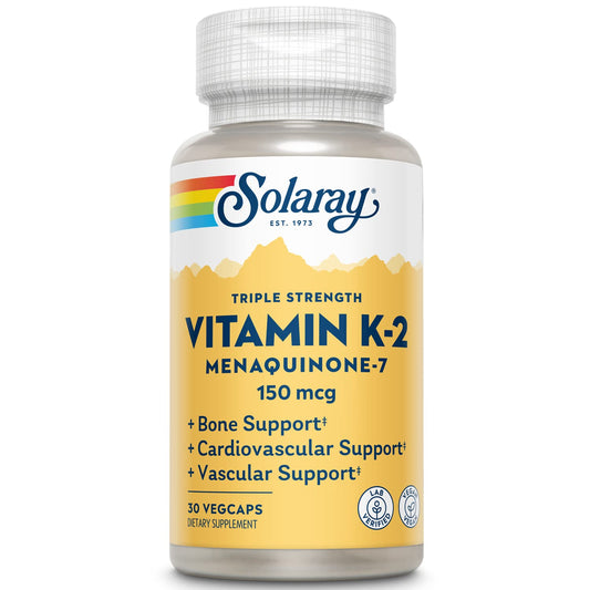 Botella de vitamina K-2 Solaray triple fuerza, 150 mcg