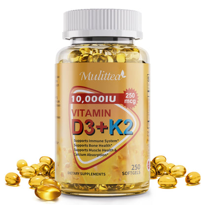 Botella Vitaminas D3 10000 UI + K2 MK7 200 mcg Mulittea 300 cápsulas