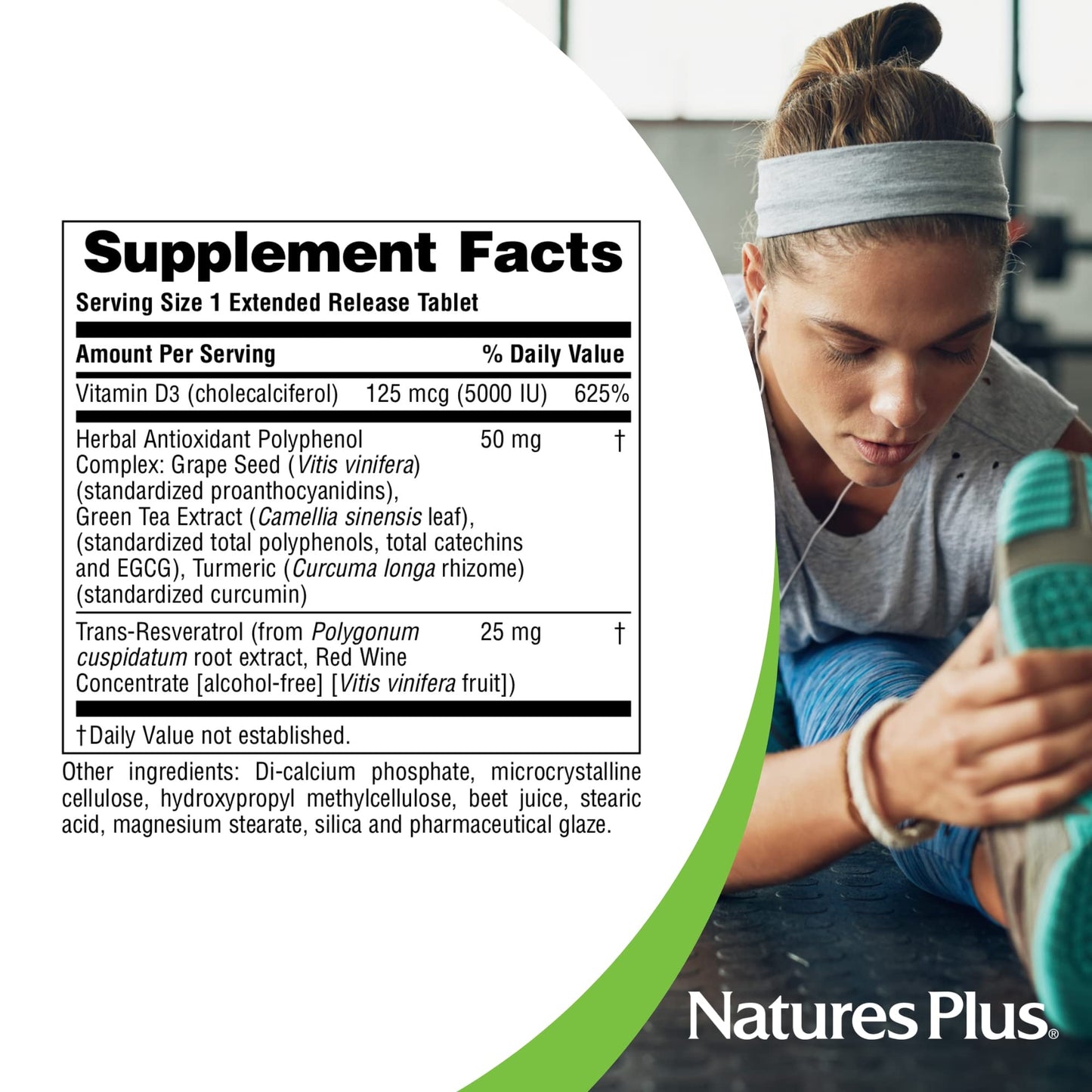 Botella vitaminas D3 Trans-Resveratrol calidad Natures Plus