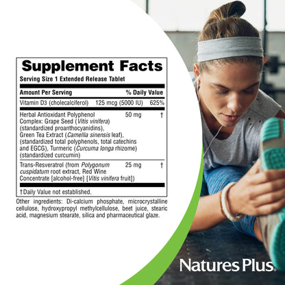 Botella vitaminas D3 Trans-Resveratrol calidad Natures Plus