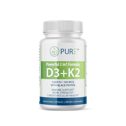 Botella de vitaminas D3+K2 PURE, apoyo inmunológico