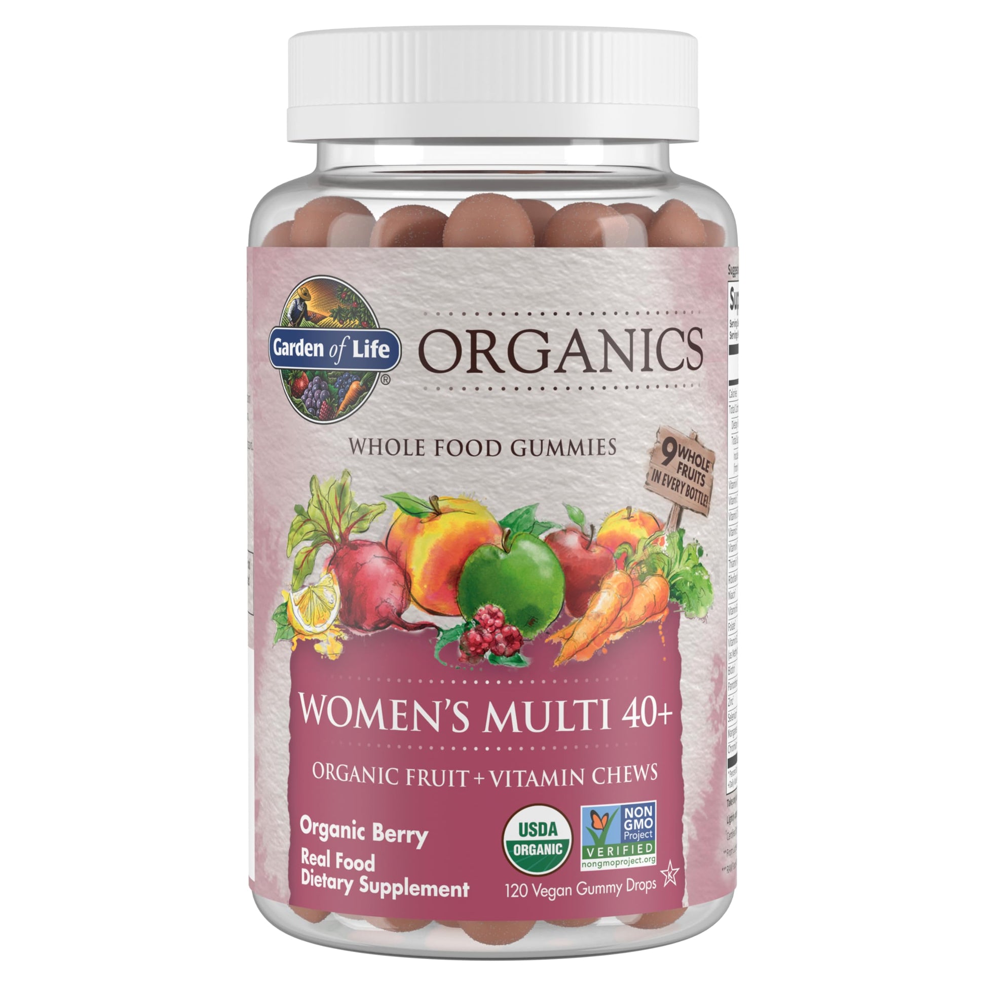 Botella de vitaminas gummy Garden of Life orgánicas para mujeres 40+