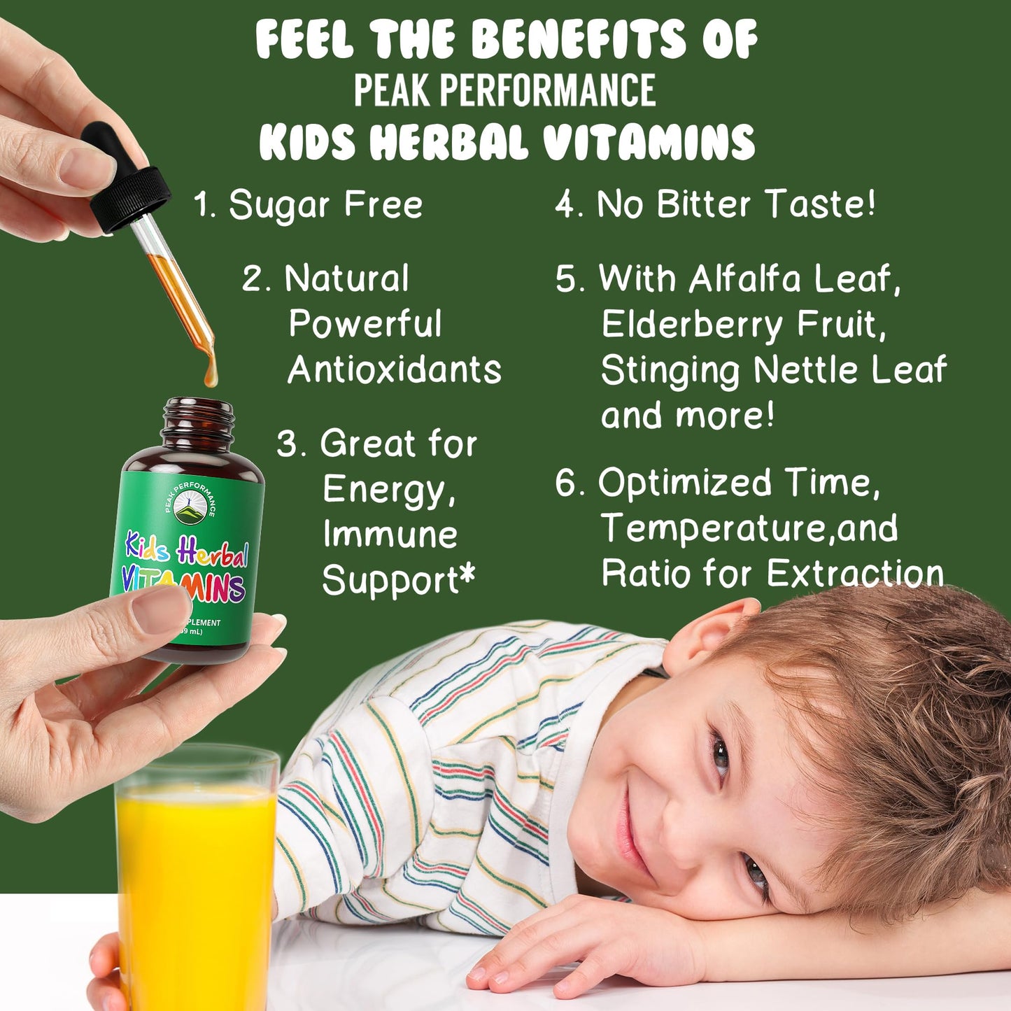 Botella de vitaminas líquidas para niños Peak Performance 2 oz