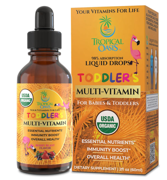 Botella de vitaminas líquidas orgánicas Tropical Oasis para niños