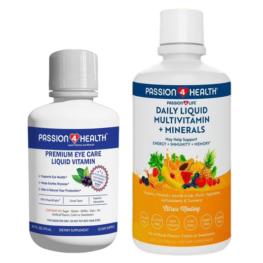 Botella de vitaminas líquidas para la salud ocular Passion 4 Life
