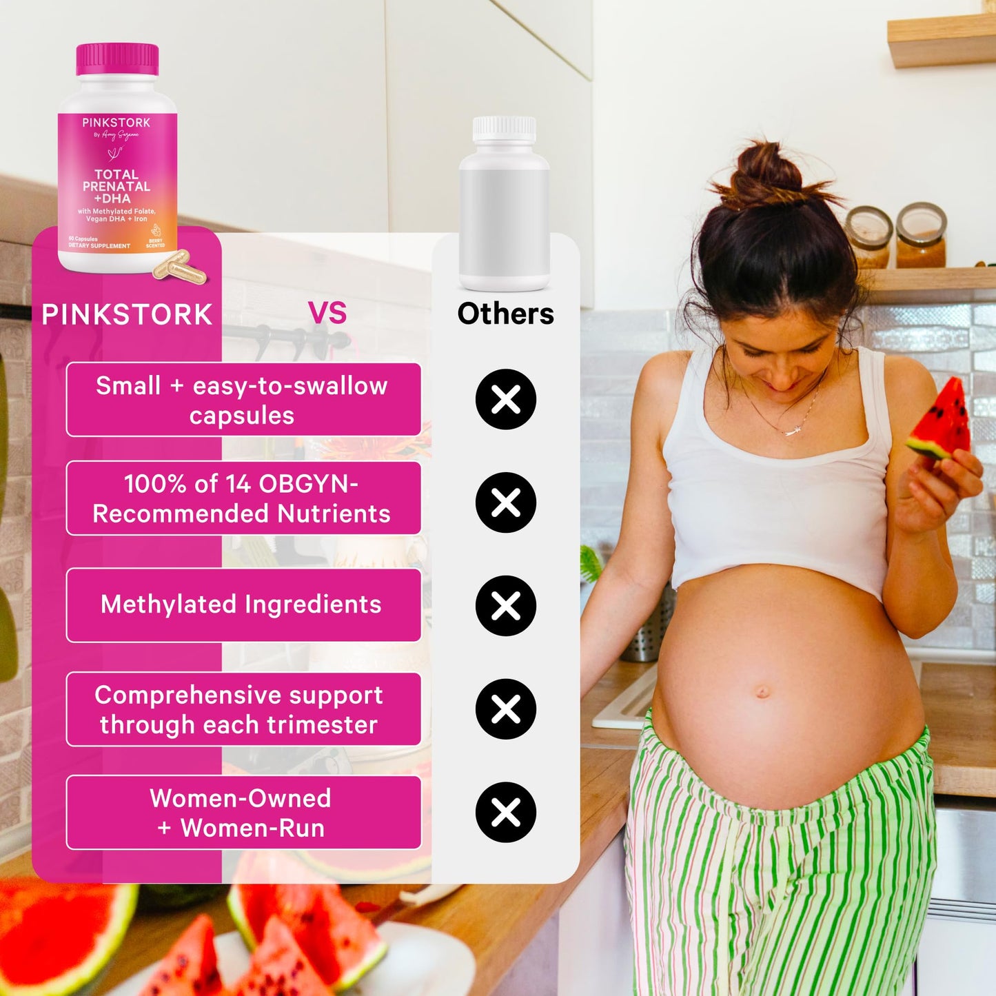 Botella de vitaminas maternales Pink Stork.