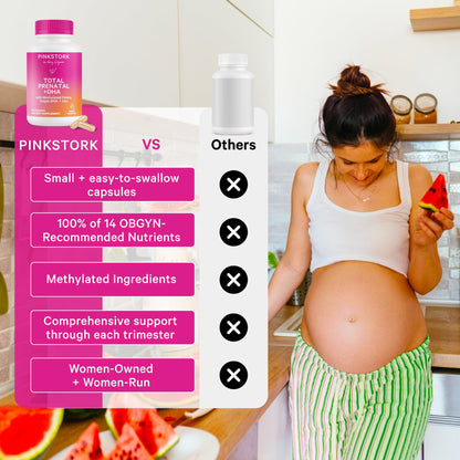 Botella de vitaminas maternales Pink Stork.