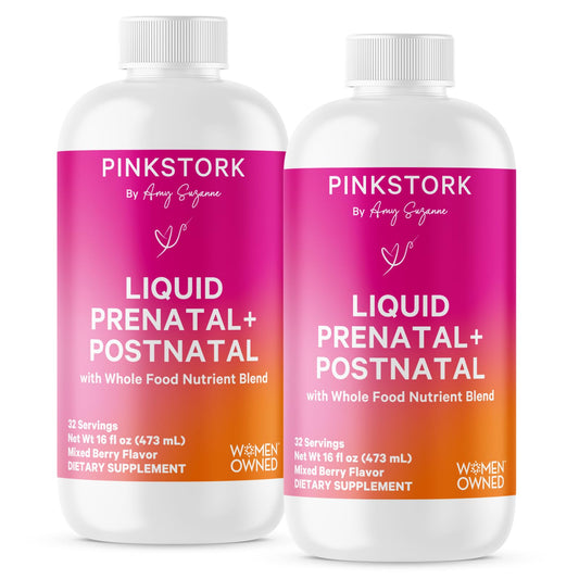 Botella vitaminas prenatales líquidas Pink Stork frontal