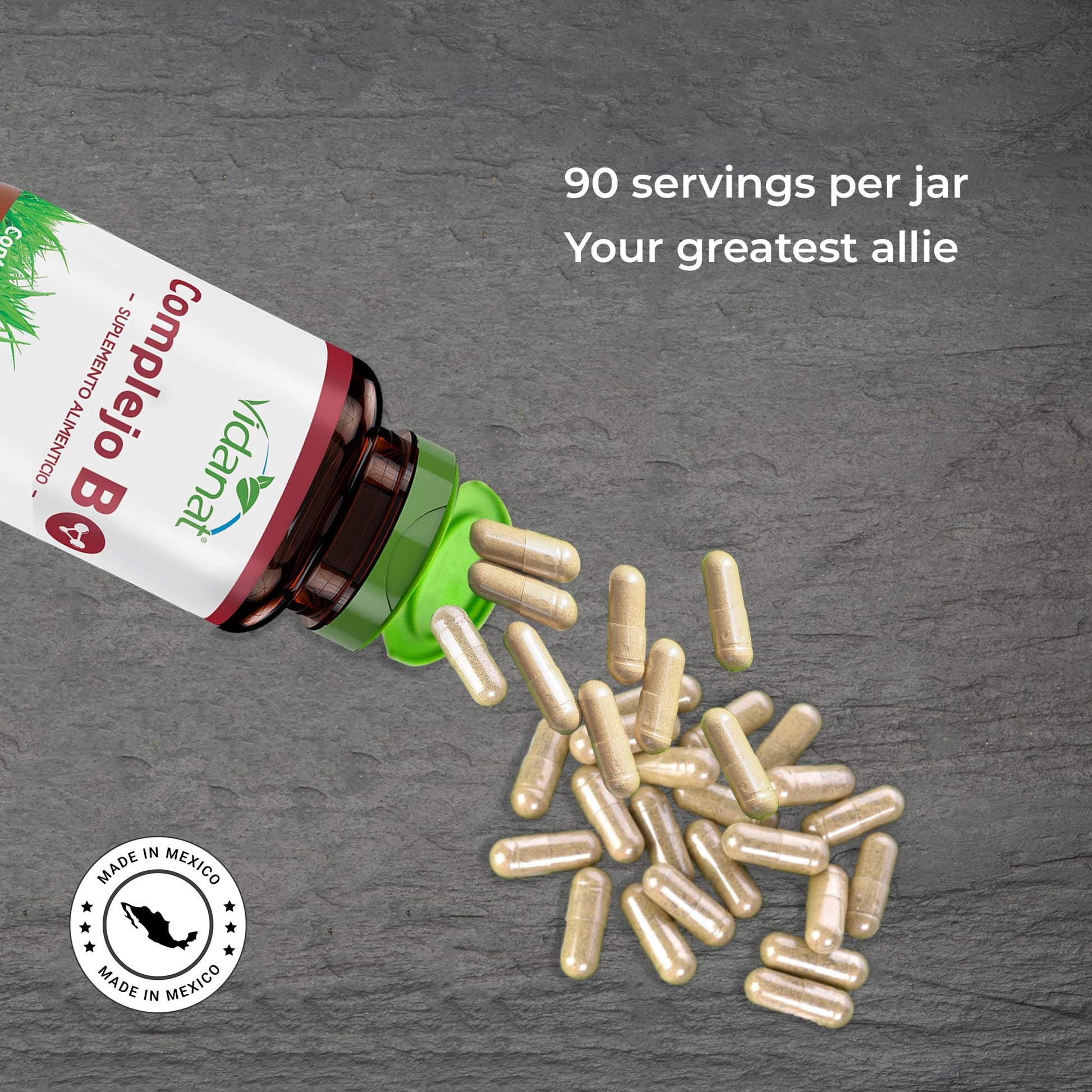 Botella de vitaminas Vidanat complejo b para salud general