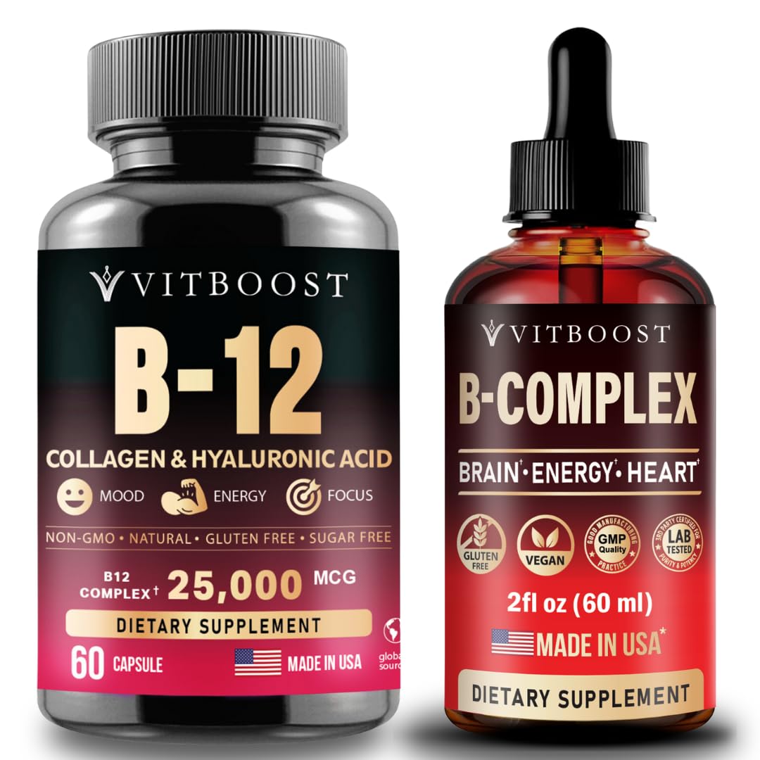 Botella VITBOOST B12 con ácido hialurónico, colágeno y complejo B vegano