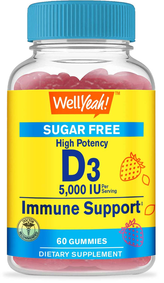 Botella WellYeah gomas vitamina D3 5000 UI sabor fresa 60 unidades