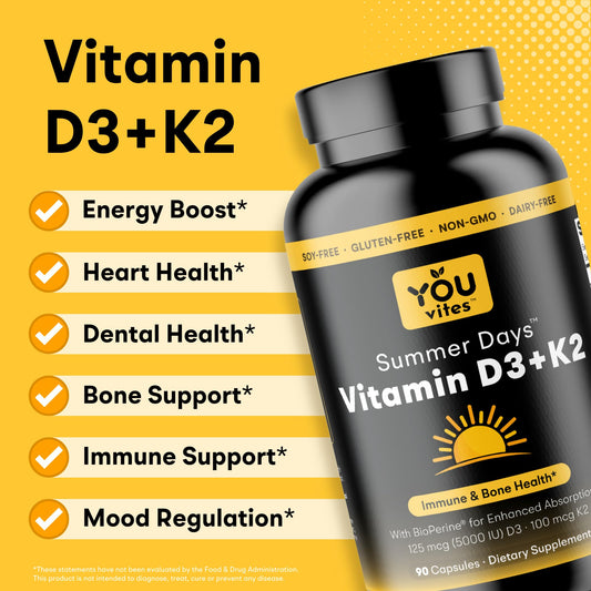 Botella You Vites Vitamin D3 K2 90 cápsulas máximo absorción