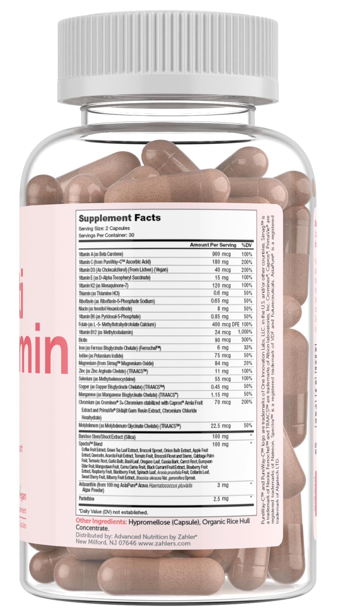 botella de zahler multivitamínico beauty con cápsulas