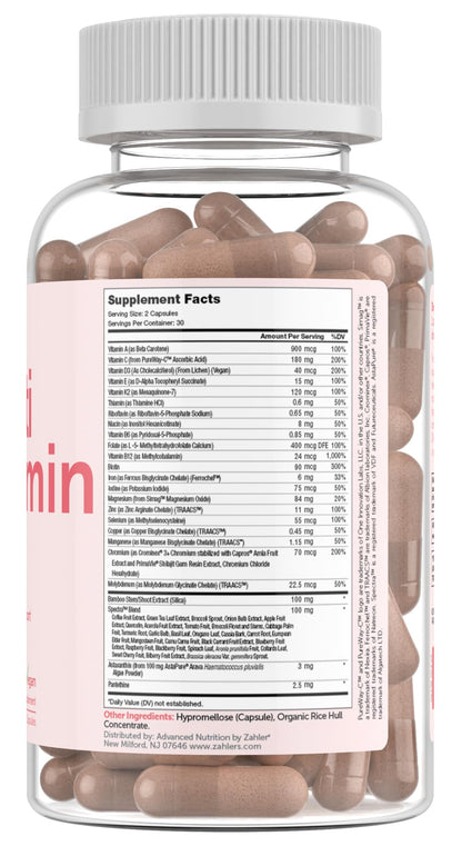 botella de zahler multivitamínico beauty con cápsulas