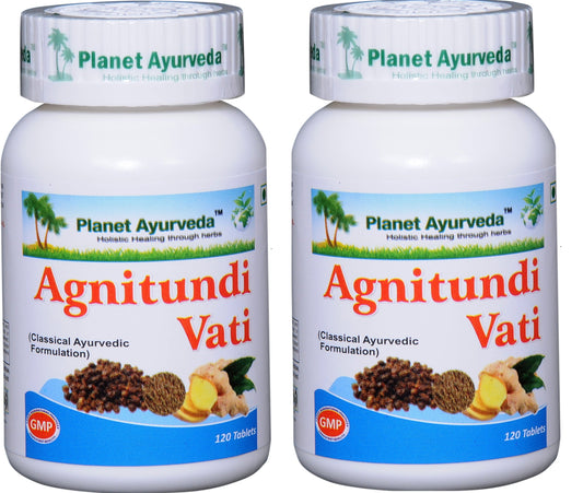 Botellas de Agnitundi Vati Planet Ayurveda