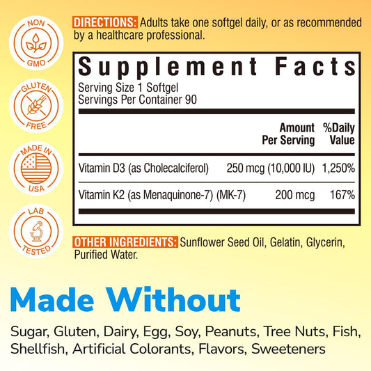Botellas de cápsulas de vitamina D3 K2 Vitalibre